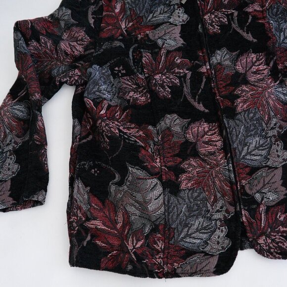 Vintage Bon Worth Black Maroon Tapestry Embroidered Floral Zip Blazer Jacket S - Picture 7 of 10